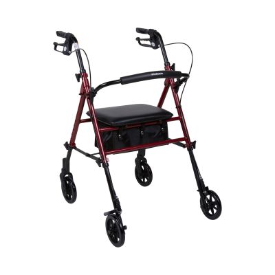 4 Wheel Rollator McKesson Red Adjustable Height / Folding Aluminum Frame RTL10261RD