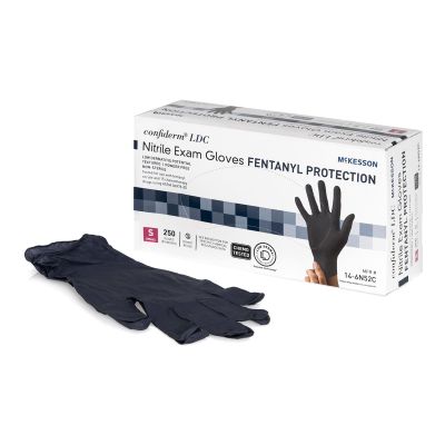 Exam Glove McKesson Confiderm® LDC Small NonSterile Nitrile Standard Cuff Length Fully Textured Black Chemo Tested / Fentanyl Tested