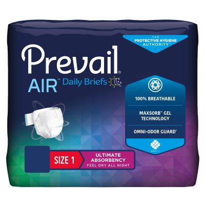 Unisex Adult Incontinence Brief Prevail® Air™ Size 1 / Medium Disposable Heavy Absorbency
