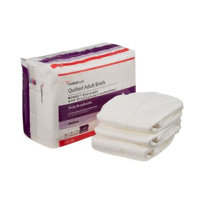 Unisex Adult Incontinence Brief Wings™ Overnight Quilted Medium Disposable Heavy Absorbency